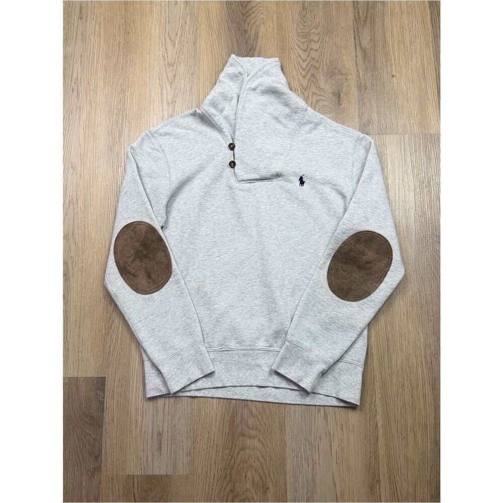 Polo Ralph Lauren Sweater Men’s Size M Gray Mock Neck Elbow Patches